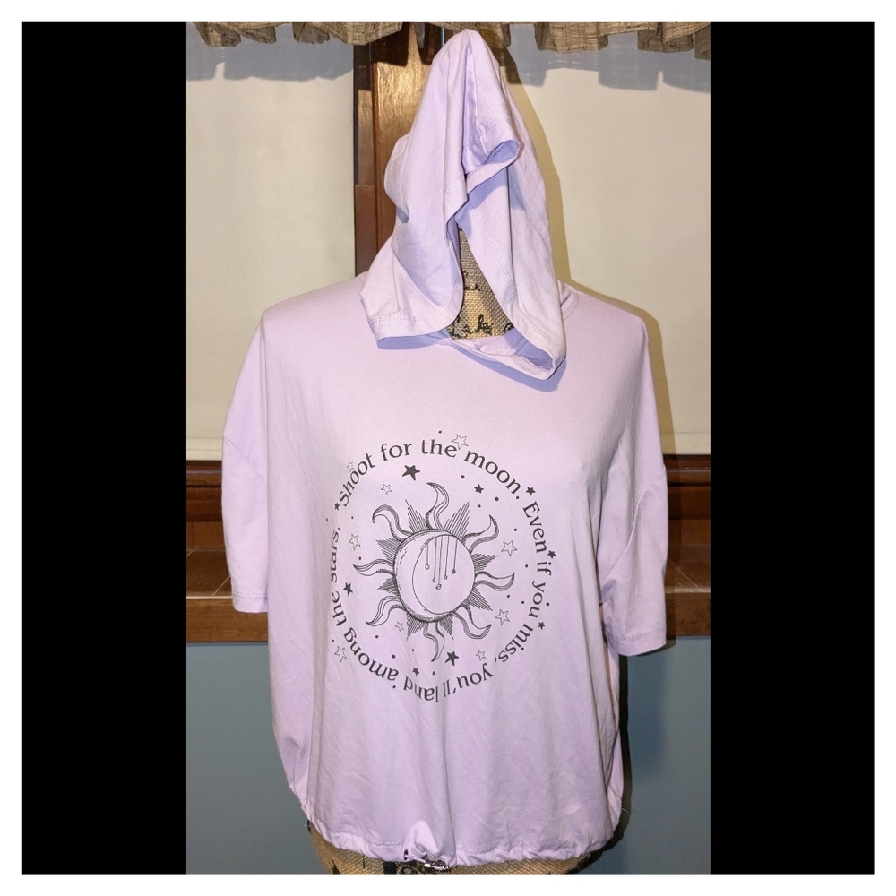 Charlotte Russe Graphic Design Adjustable Hooded Shirt Large